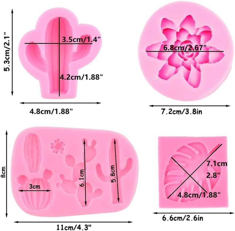 AMBESTEE Cactus Silicone Fondant Moulds Cacti Hawaiian Cake Moulds Set for Making Sugar Chocolate Candy Gum Paste Cupcake Cake Decoration Supplies - Image 2